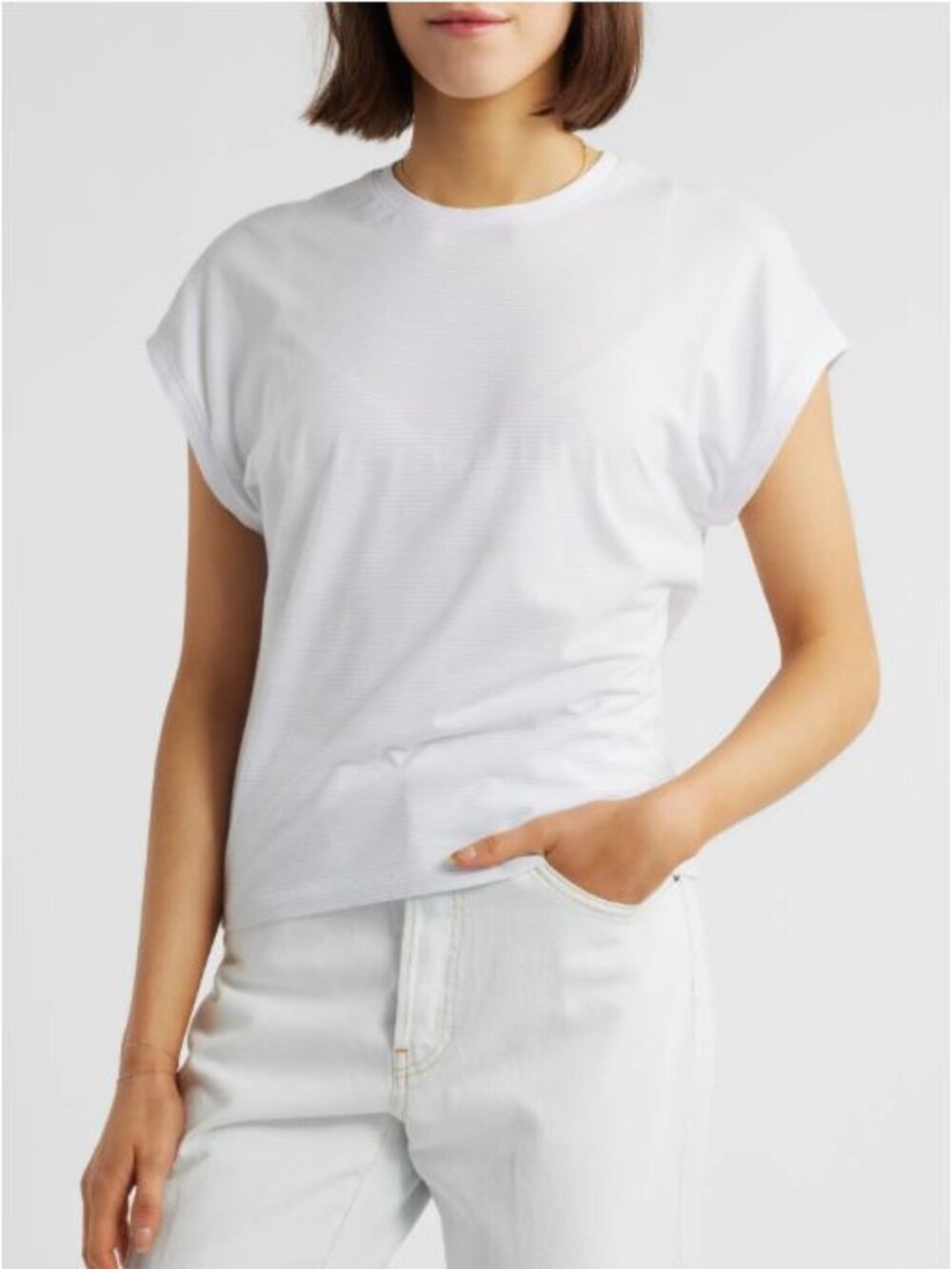 FRAME The Muscle Tee White Blue Stripe Women T-Shirt Supima Cotton Large NWT